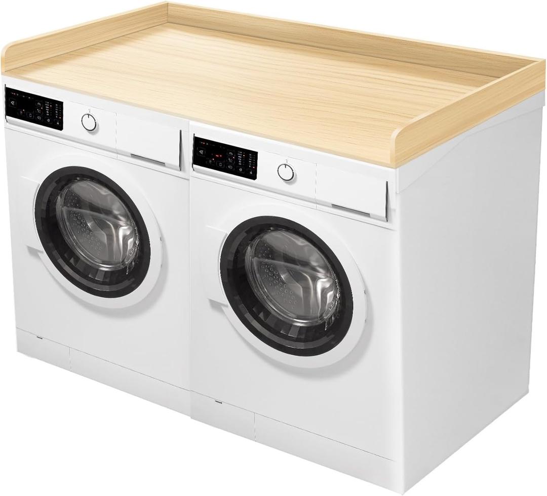 Washer Dryer Countertop,Melamine Laundry Countertop with Edge Rails,27.5" W x 54" L Washer Dryer Shelf,Table Top for Washer and Dryer, Washer Dryer Work Surface (Oak) 