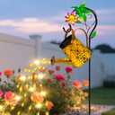 Solar Metal Watering Can with Hummingbird Shepherd Hook and Cascading Lights, Outdoor Solar Lantern for Garden, Yard, Patio Decor and Gardening Gifts for Women Mother's Day