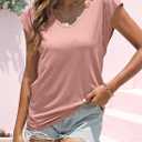 5 x Womens Cap Sleeve T Shirts V Neck Casual Tops Oversized T-Shirt Summer Trendy Lightweight Loose Fit Basic Tees (Pink, L)