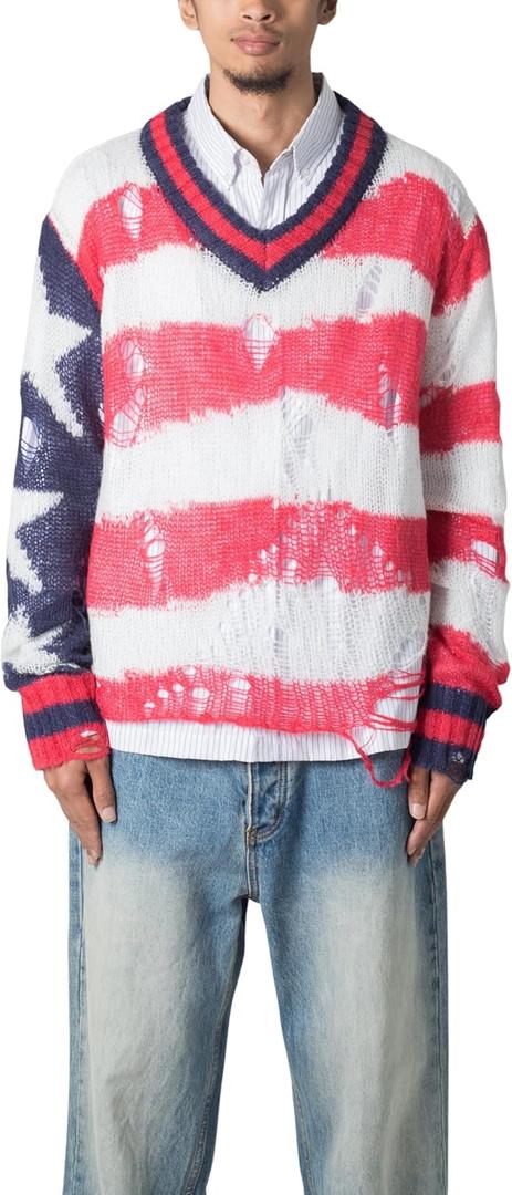 mnml Men's Flag Loose Knitted Sweater (X-Large, Blue)