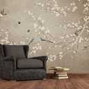 Bormia Chinoiserie Wallpaper Plum Flowers and Birds Wall Mural Wallpaper for Living Room Bedroom(Not Peel n' Stick) (195" x 120")