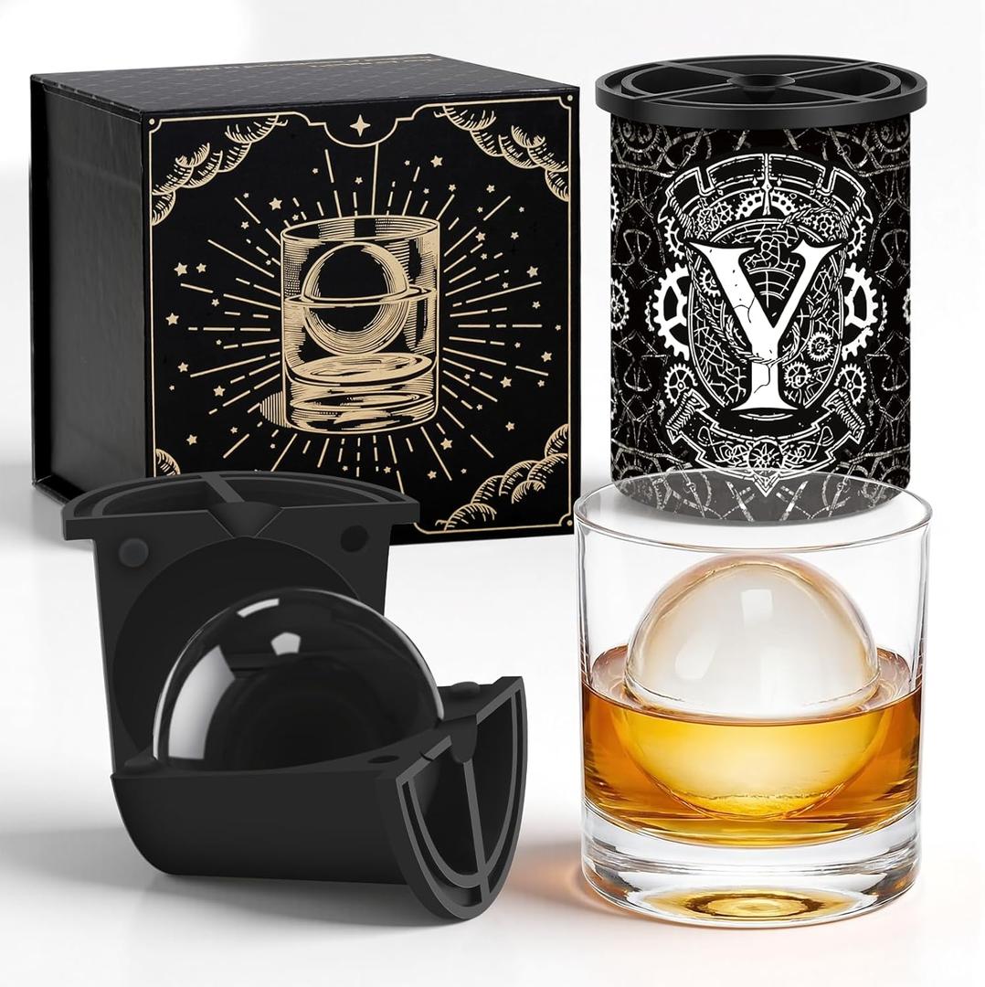 Personalized Clear Ice Cube Maker Gifts for Men, A-Z 2.5" Ice Ball Maker Mold Customized Gift, Unique Christmas Birthday Whiskey/Cocktail/Bourbon Gifts for Men Him Dad Husband Brother(Y)