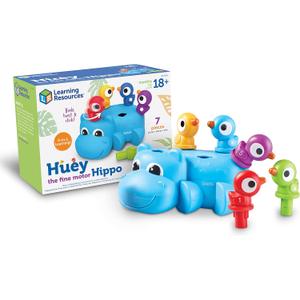 Learning Resources Huey The Fine Motor Hippo, Fine Motor Toy for Toddlers, Develops Counting and Color Recognition, Educational Toys for Toddlers, 7 pieces, Ages 18 mos+