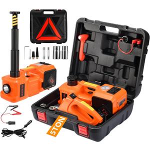 Electric Car Jack Kit 5 Ton 12V Floor Jack Portable Hydraulic Car Jack with Impact Wrench and Tire Inflator Pump for SUV Sedans Tire Change with LED Light, Lifting Height 6 to 17.7 Inch (Orange)