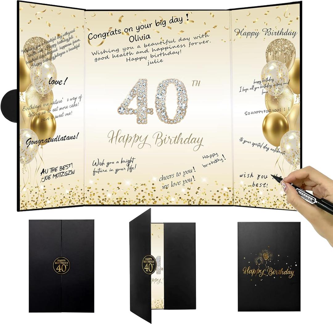 40th Birthday Guest Book- Happy 40th Birthday Alternative Signature Book for Women & Men, Elegant Memory Keepsake Journal, 40th Birthday Party Decorations & Gifts