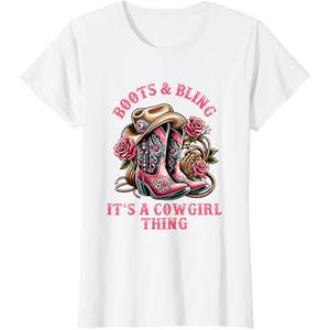 Boots And Bling Its A Cowgirl Thing Cowboy Hat Kids Cowgirls T-Shirt
 White XS
