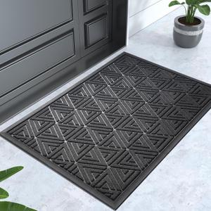 Yimobra Doormat Outdoor Entrance, 29.5"x17" Low Profile Welcome Mat for Front Door - Stain and Fade Resistant, All-Weather Waterproof Floor Mat for Patio, Garage, Porch, Easy Clean Black Indoor Mat