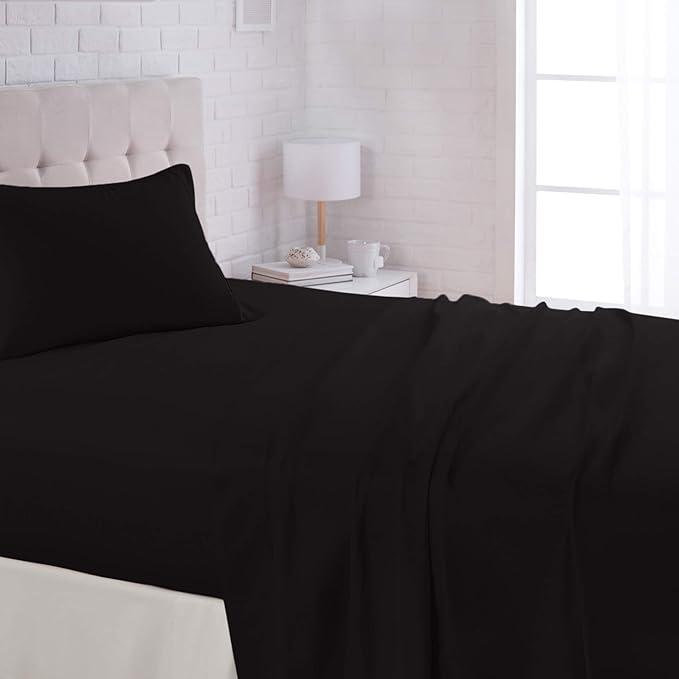 Amazon Basics Lightweight Breathable Super Soft Easy Care Wrinkle Resistant Brushed Microfiber Bed Sheet Set with 14-Inch Deep Pockets, Twin, Black, Solid