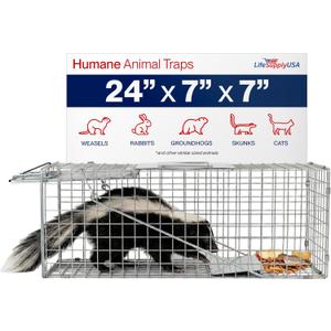 24" Humane Cat Trap for Stray Cats, Live Animal Cage for Feral Kittens, Possum, Raccoon, Rabbit, Armadillo Trap Catch and Release by LifeSupplyUSA