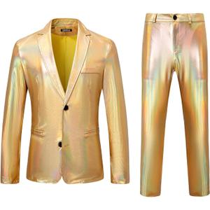 ZEROYAA Men's Metallic Shiny Suits Disco Sequin Blazer and Pants 2 Piece Sets for Party Prom (X-Large)