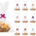 Jetec 12 Pcs Baskets for Gifts Empty, 9 x 6 x 2.24 Inches Woven Basket with 60 Colorful Pull Bows and 30 Clear Bags, Gift Fruit Storage for Thanksgiving, Christmas and Any Occasion(Beige)