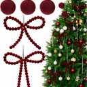 6 Pcs Velvet Beads Christmas Tree Bows Ornament for Craft Vintage Red Bow Ornament Coquette Xmas Velvet Beads for Christmas Tree Door Garland Wreath Tiered Tray Decorations