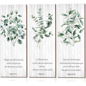 Blulu 3 Pcs Bible Verses Art Decoration 10 x 4 Inches Christian Wall Wooden Decorations for Home Rustic Room Farmhouse Scripture House Green Posters
