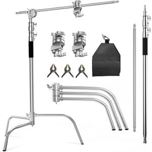 C Stand With Boom Arm - Photography Light Stand, Max Height 10.5ft/320cm, 4.2ft/128cm Holding Arm, Stainless Steel Heavy Duty Silver (CXJH01)