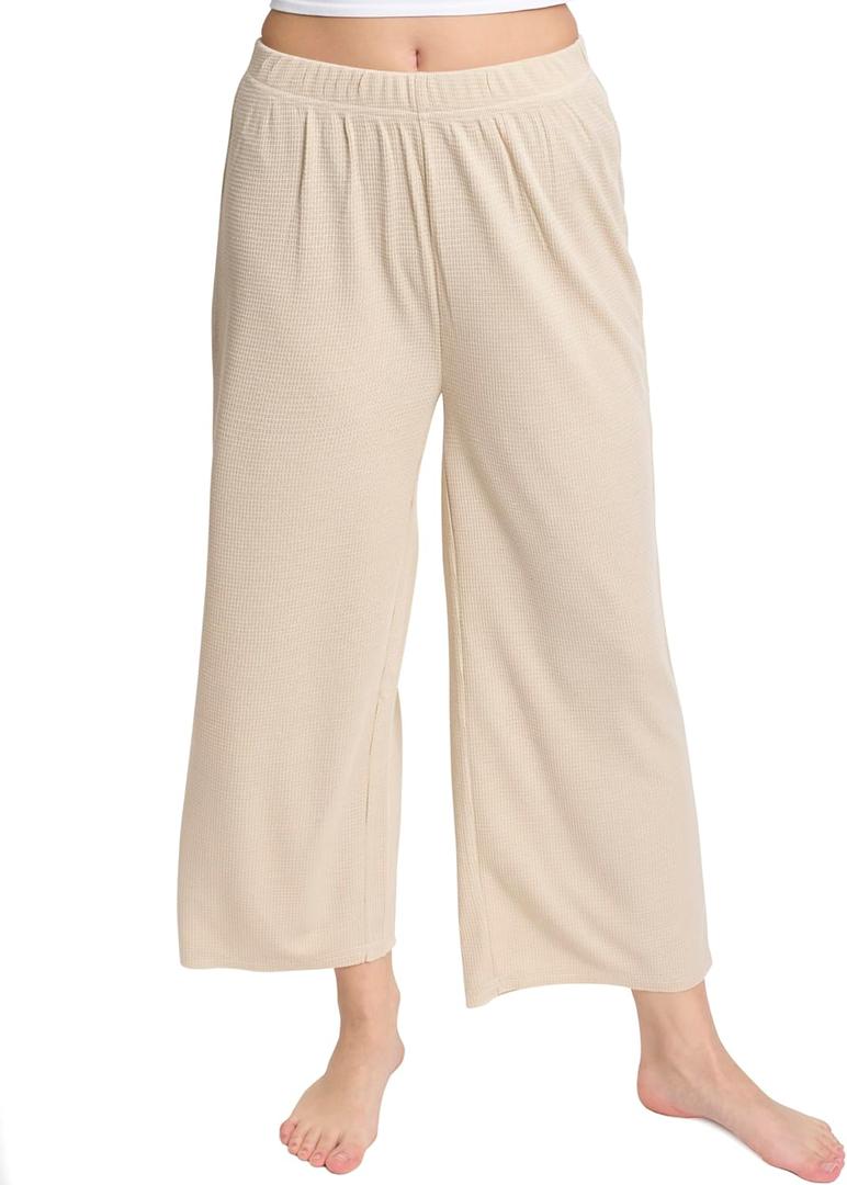 Mad Dog Lounge Women's Pajama Pants, Wide-Leg Cropped Capris, Casual Night Sleep Summer PJ Bottoms for Ladies (M)