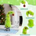 Set of 2 Lime Green Christmas Table Tree - 17Plush Griinchs Style Christmas Tabletop Mini Tree Decorations with Red Balls, Indoor Xmas Home Decor for Table Office Mantle
