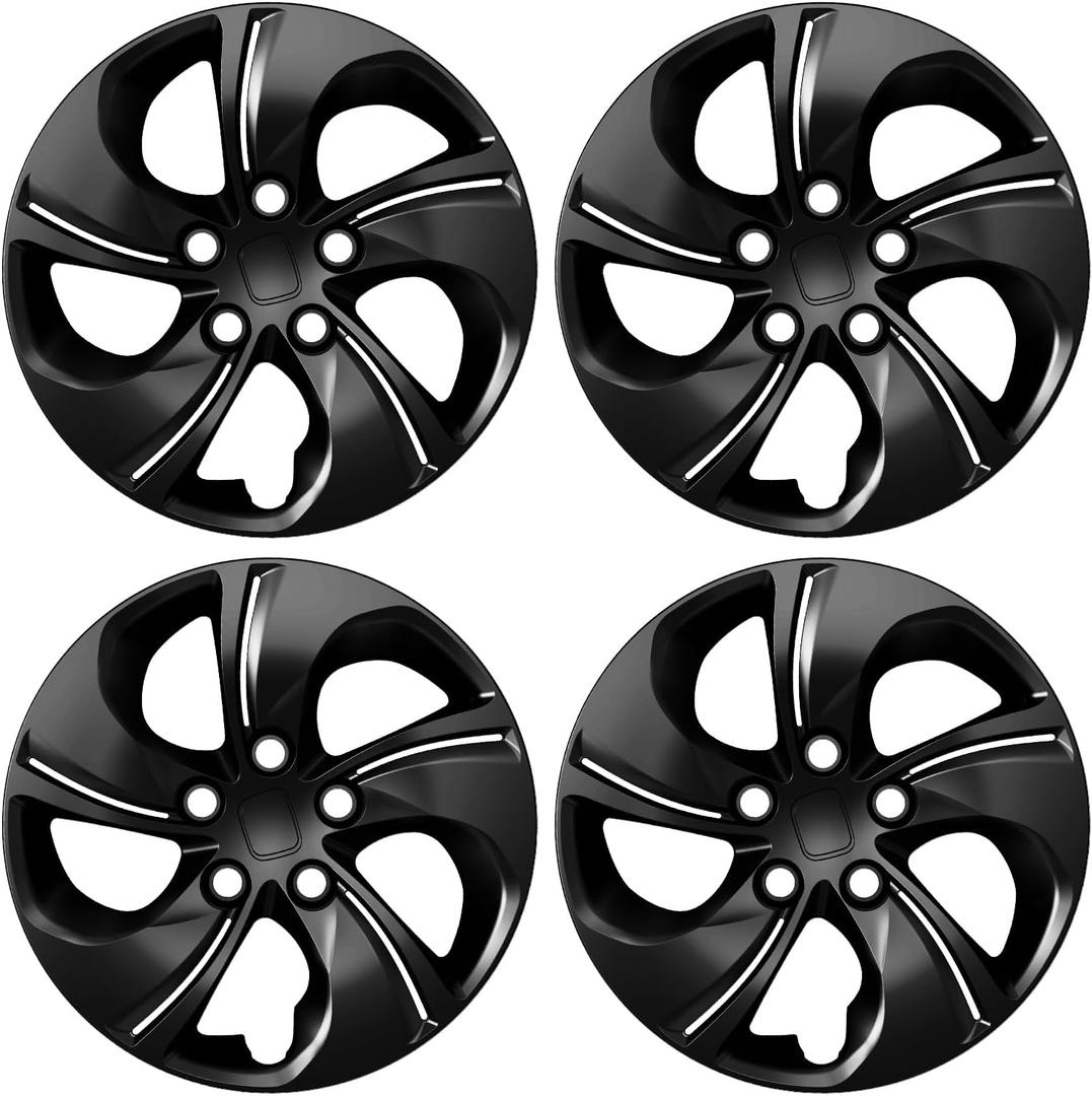 4-Pack 15 Inch Hubcaps Compatible with Honda Civic 2013 2014 2015, Wheel Covers Skins, 44733-TR3-A00, Please Watch the Installation Video (Bright Black Color)