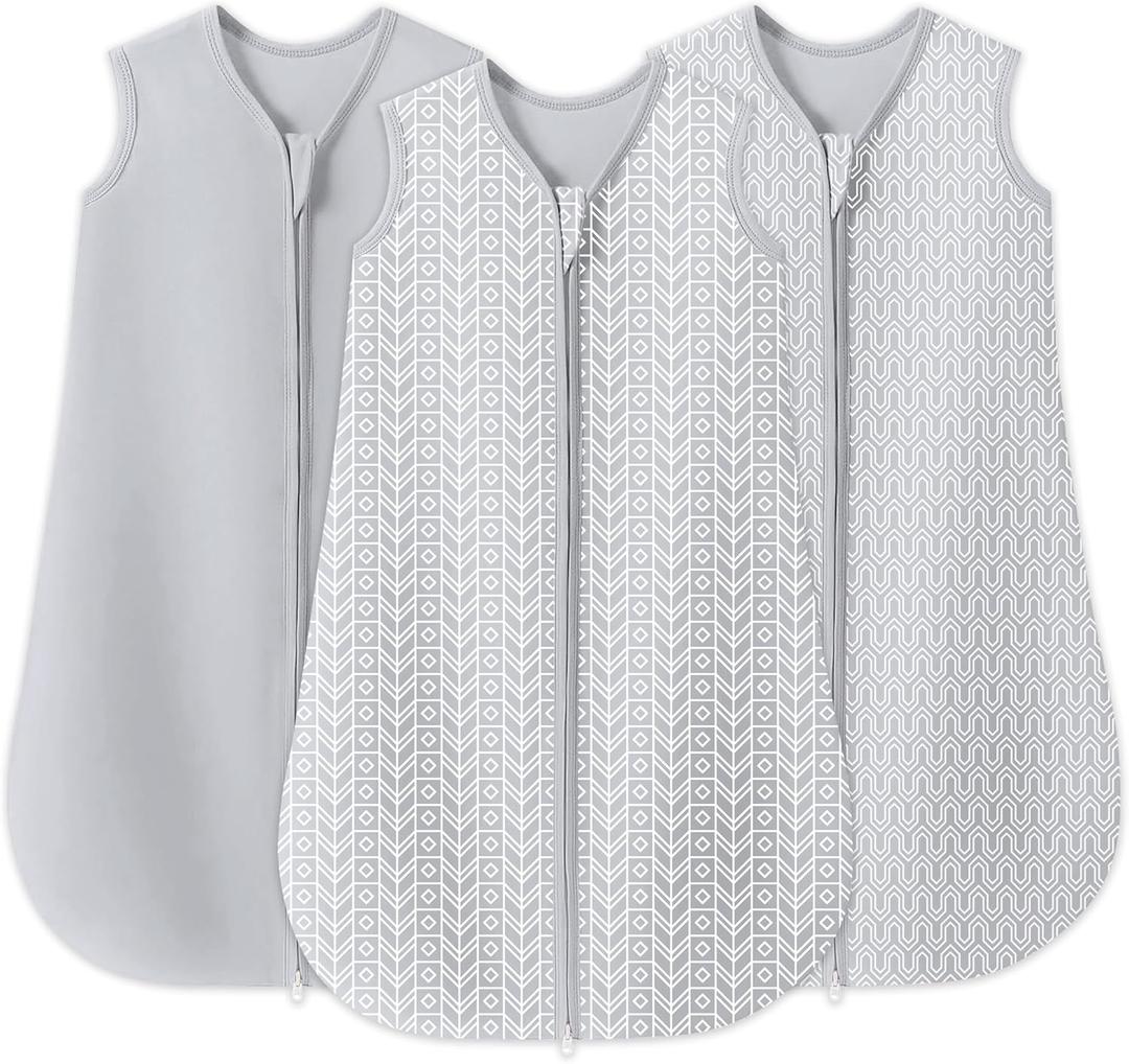 SWEET DOLPHIN Baby Sleep Sack 6-12 Months - 100% Cotton 2-Way Zipper TOG 0.5 Infant Wearable Blanket, Newborn Essentials Toddler 3 Pack Sleeping Sacks - Grey