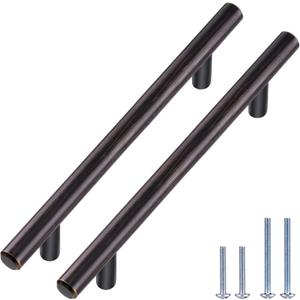 10 Pack Bronze Solid Cabinet Handles Drawer Pulls, 7.38-inch/187mm Length (5-inch Hole Center) Door Handle (1/2-inch Diameter) Kitchen Stainless Steel Cabinet Hardware Handle, Oil-Rubbed Bronze
