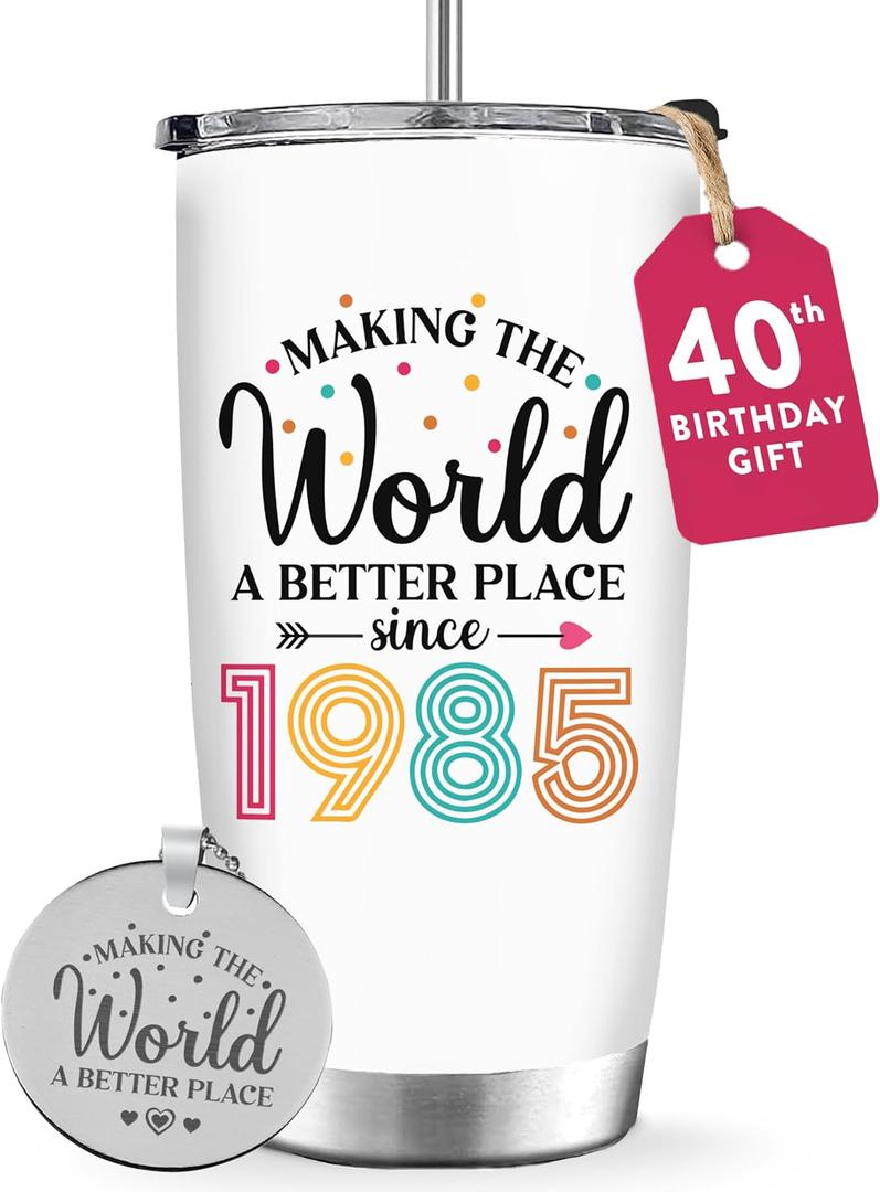 40th Birthday Gifts For Women, 1985 and Fabulous Gift For Her, Funny Present For 40 Year Old Lady, Turning 40 Forty Idea Gift For Mom, Wife, Aunt, Sister - Better World Tumbler Cup 20oz with Keychain