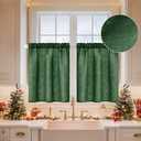 MIULEE Christmas Linen Cafe Curtains 36 Inch Length for Kitchen Bathroom Over Sink 2 Panels, Farmhouse Rod Pocket Short Semi Sheer Light Filtering Tier Curtains for Small Half Window, Emerald Green