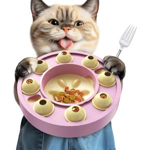 KADTC U.S. Brand & Design - Cat Treat Puzzle Feeder for Indoor Cats Slow Food Bowl Kitten Enrichment Pink Toys Kitty Stimulating Game Christmas and New Year Gift (Large)