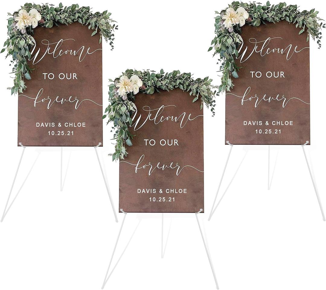 DANMO Easel Stand for Wedding Sign Poster 63'' Instant Display Easel for Floor Adjustable Metal Art Easel White 3 Pack