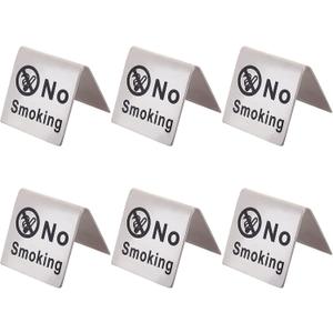 AHANDMAKER 6 Pcs Stainless Steel No Smoking Table Sign, Double Side Stainless Steel No Smoking Sign Card, No Smoking Table Tent Signs, Restaurant Office Non-Smoking Desk Logo Indicator, 1.91x1.67"