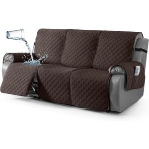 TAOCOCO 100% Waterproof Recliner Couch Covers, Recliner Sofa Covers with Leg Straps, 1-Piece Washable Reclining Sofa Cover with Pocket Couch Protector for Pets Kids(3 Seater, Chocolate)
