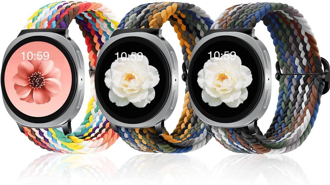 3 Pack Stretchy Braided Band Compatible with Samsung Galaxy Watch 8 Classic Band 46mm/Galaxy Watch 8 40mm 44mm Bands, Soft Nylon Solo Loop Elastic Sport Strap for Galaxy Watch 8 Bands Women Men
