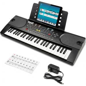 RockJam 49 Key Keyboard Piano,Sheet Music Stand, Piano Note Stickers & Simply Piano Lessons, Full-Size