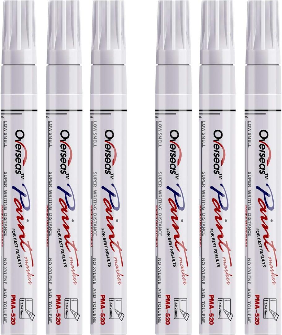 White Paint Markers Pens - Single Color 6 Pack Permanent Oil Based Paint Pen, Medium Tip, Quick Dry and Waterproof Marker for Rock, Wood, Fabric, Plastic, Canvas, Glass, Mugs, Canvas, Glass