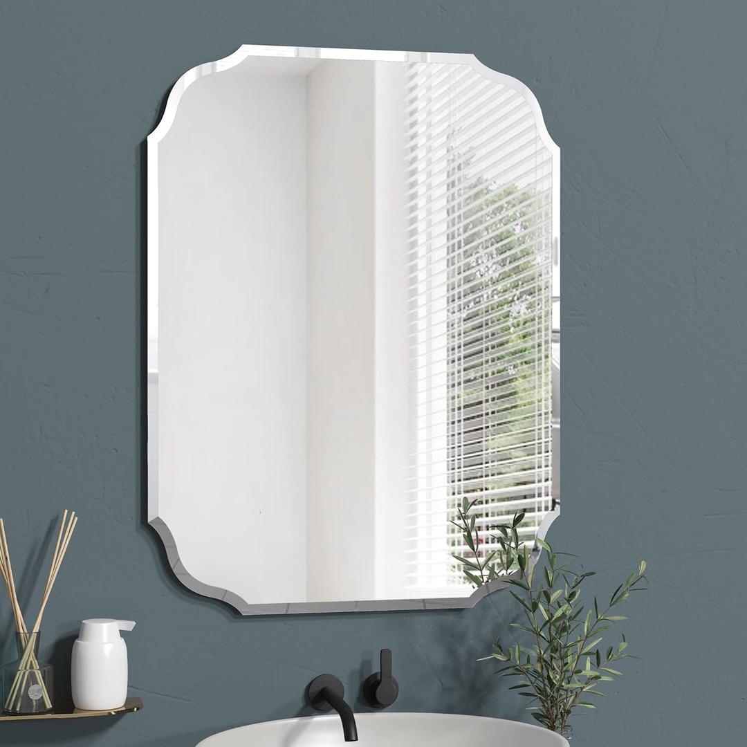 Silver Wall Mirror-Beveled Edge Frameless Mirror for Bathroom, Vanity, Bedroom, Rectangle Mirror 18X24inch