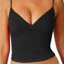 Women's Sexy Deep V Neck Wrap Ruched Side Spaghetti Straps Sleeveless Slim Fit Crop Top (Pink, M)