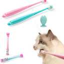 E.M&S.T by Emmeliestella Small Dog & Cat Toothbrush 360 Degree Soft Silicone, Cat Dental Care, Toothbrush Holder, Easy to Handle, Independent Packaging, Extra Suction Cup, Light Blue&Light Pink 3PCS