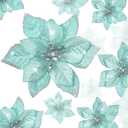 WILLBOND 36 Pcs 3 Size Christmas Poinsettia Christmas Tree Flowers Glitter Faux Flowers Decoration Artificial Poinsettia Ornaments for New Year Home Outdoor Decoration(3/4/ 6 Inch,Blue-Green)