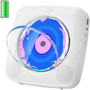 CD Player Portable Bluetooth Rechargeable: CD Players for Home with 1800mAh Kegaudio Desktop Wall CD Player with Speakers FM Radio USB Remote Control (White)