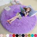 Amdrebio Purple Round Rugs 4Ft for Girls Bedroom Decor Aesthetic, Fluffy Fuzzy Circle Area Rugs for Kids Room, Soft Cute Furry Plush Shaggy Throw Lavender Carpet for Living Room, Baby Nursery, Dorm