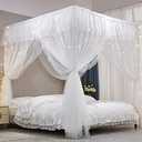 VETHIN 4 Corners Post Ruffle Princess Bed Canopy Curtain-Double Layer Cozy Drape Netting 4 Opening Mosquito Net for Girls Adults Bedroom Decoration (White/White, 78" W*86" L*82"*H/(King))