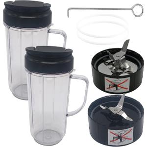 2pcs 22oz cup with lid and ice shaver balde cross blade Replacement Parts,Compatible with Magic Bullet Blender, Juicer and Mixer (Model MB1001/MB 1001B/MBR-1701/MBR1101/MBR-1702/MBR-0301/MBR-0701P)