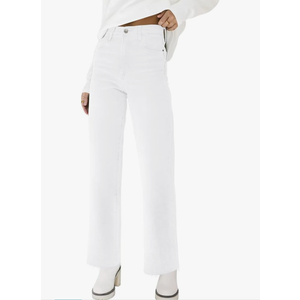 KDF Straight Leg Jeans for Women High Waisted Jeans Frayed Baggy Pants Raw Hem Loose Stretchy Cropped Wide Leg Jeans Size 8