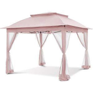 COOS BAY 11x11 Pop-Up Instant Gazebo Tent with Mosquito Netting Outdoor Canopy Shelter with 121 Square Feet of Shade (Pink)