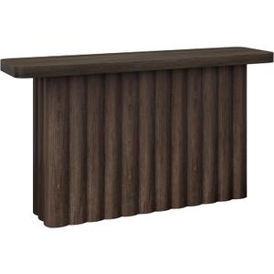 Henn&Hart 55" Fluted Modern Console Table, Sofa Table, Heritage Oak | Ribbed pedestal base with a spacious surface creates a sculptural accent for entryways, living rooms, hallways, and offices, 55'' Rectangular Console Table
