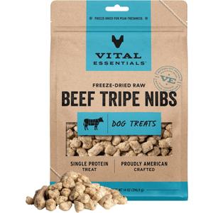 Vital Essentials Freeze Dried Dog Treats | Beef Tripe Nibs (Large Bites), Single Protein | Premium Quality | Grain Free Training Treats for Dogs, 14 oz Bag
