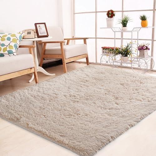 CRUGZ Pure Beige Area Rug 5x7 Feet, Ultra Soft Tan Rugs for Living Room Decor, Shaggy Fluffy Camel Taupe Rug for Bedroom, Nursery Home Decor 60x84 Inch Beige Alfombras para Salas (5'x7' Beige/Tan)