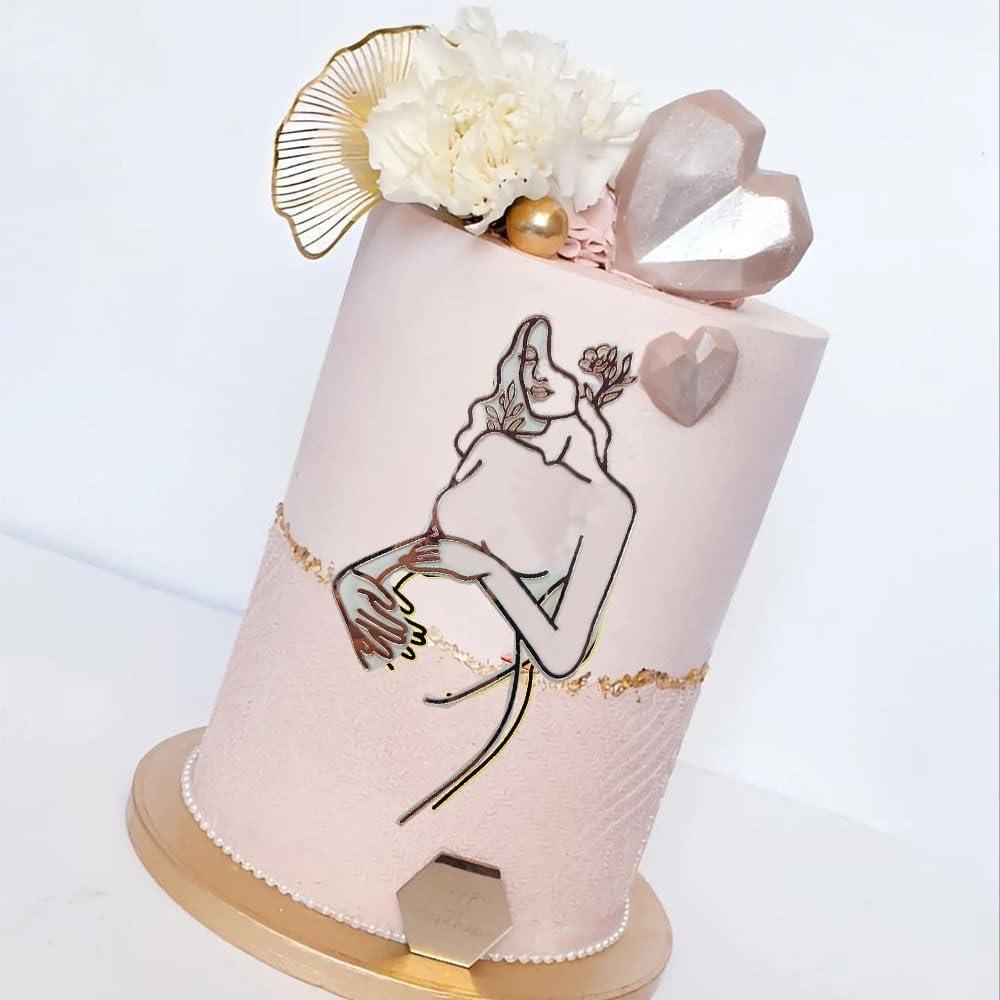 Pregnant Lady Baby Shower Cake Topper, Minimalist Art Lady Face Cake Topper Cake Decoration for Gender Reveal Cake Decoration, Pregnancy Announcement/Welcome Baby Party Supplies (Rose Golden)