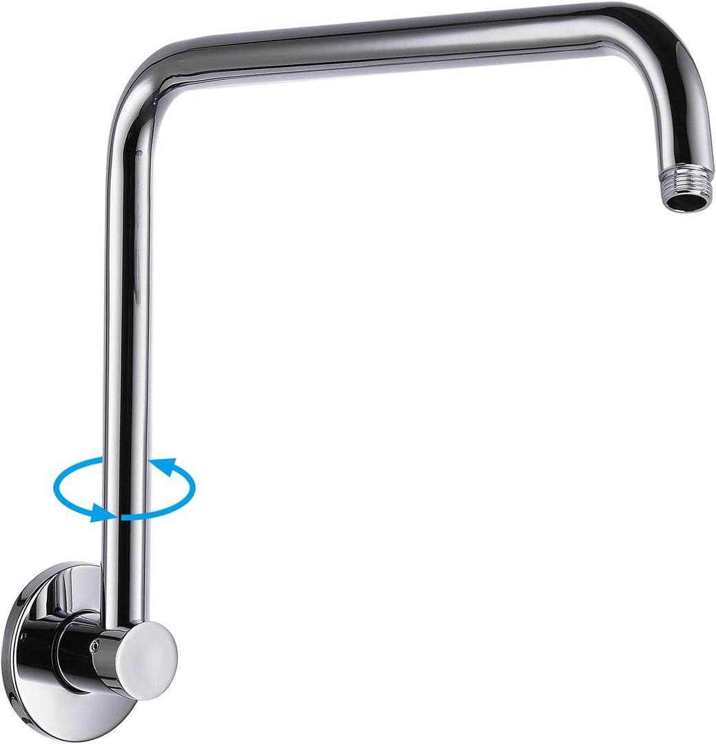 PHASAT 14.8 Inches Shower Arm Extension,S shaped Shower Arm with Flange,304 Stainless Steel High Rise Shower Head Arm Chrome,PU9D01-S
