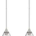 Brushed Nickel Pendant Lights Kitchen Island 2 Pack, Modern Glass Pendant Light Fixtures with Hammered Glass and Rods, Adjustable Small Hanging Light for Kitchen Sink Dining Room Bathroom