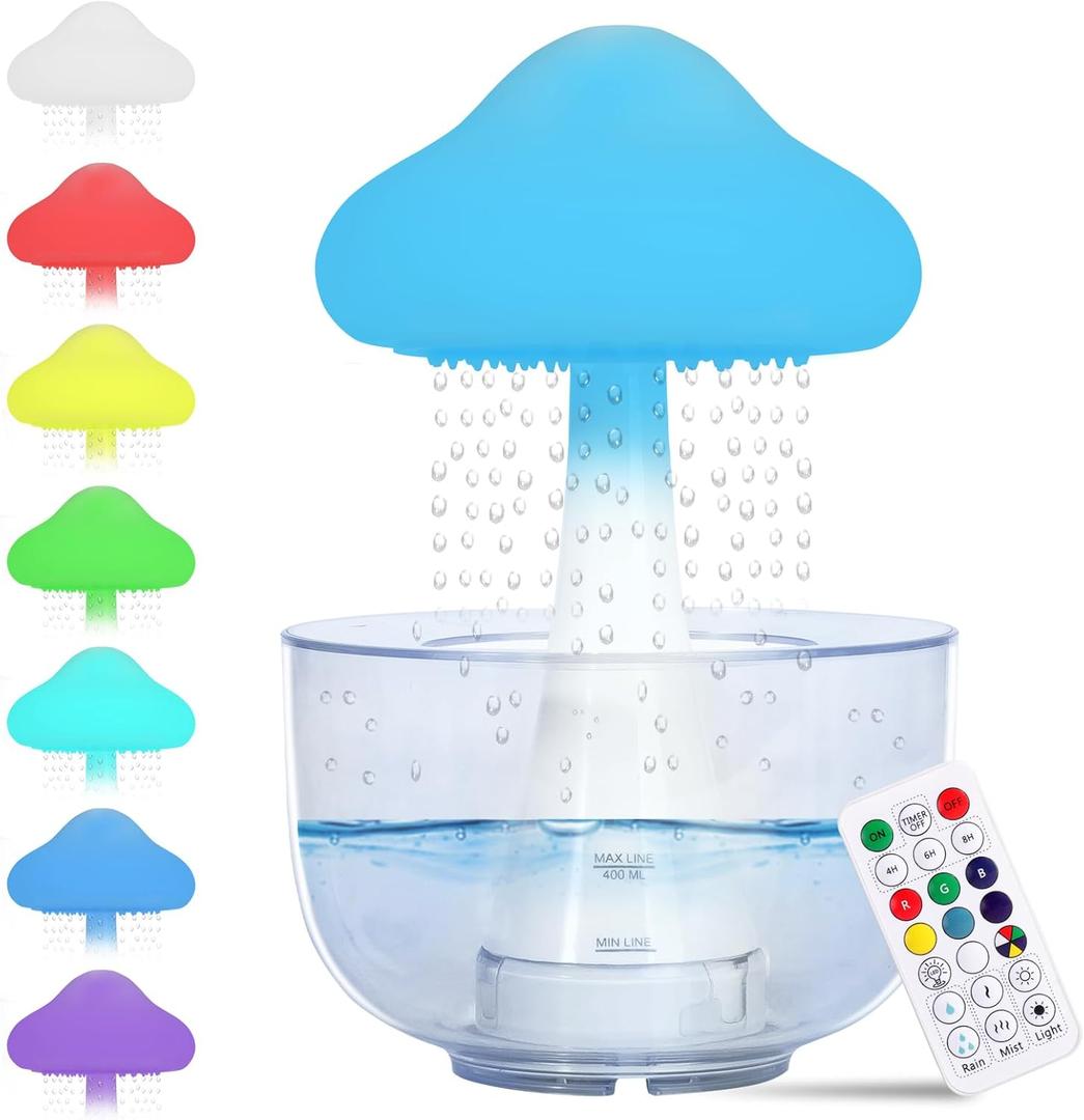 Cloud Humidifier, Essential Oil Diffuser 7 Colors Night Light Aromatherapy, Mushroom Diffuser with Water Sound for Home Bedroom Office