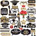 KatchOn, Graduation Photo Booth Props - Pack of 34 | Black and Gold Grad Photo Props for Grad Decor | Grad Photo Props 2025 | Graduation Decorations 2025